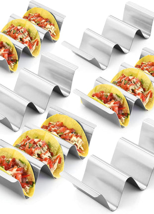 Stainless Steel Taco Holder Stand, Set of 6 - Stylish Rack Holds up to 3 Tacos Each, Keeping Shells Upright - Oven, Grill and Dishwasher Safe