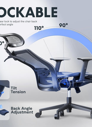 Ergonomic High Back Mesh Computer Chair - Comfy Home/Office Desk Chair with Lumbar Support, 3D Headrest, 2D Armrest, Heavy Duty Executive Gray