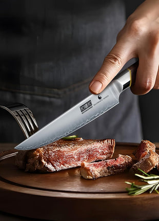 Steak Knives Set of 6, Razor-Sharp 4.5 Inch Non-Serrated Steak Knives, Japanese High-Carbon Steel Kitchen Steak Knife Set with Ergonomic Handle