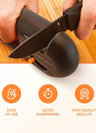 Orange Ninja 4-Stage Knife Sharpener - Premium Kitchen Knife Sharpeners - Adjustable Handheld Manual Knife Sharpeners for Kitchen Knives, Knife Sharpener, Chefs & Serrated Knife by