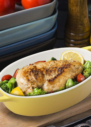 6 Colors Oval Porcelain Ramekins 10 Oz Oven Safe Creme Brulee Souffle Baking Ramekin Dishes Bowl with Double Handles