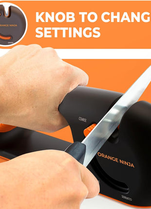 Orange Ninja 4-Stage Knife Sharpener - Premium Kitchen Knife Sharpeners - Adjustable Handheld Manual Knife Sharpeners for Kitchen Knives, Knife Sharpener, Chefs & Serrated Knife by