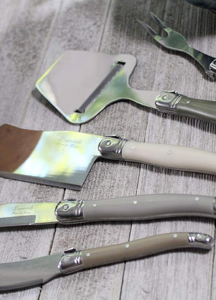 Laguiole 5-Piece Cheese Board Utensils Set (Mist) Stainless Steel Flatware Set – Cutlery Set Cheese – Knife, Fork and Slicer Set – Silverware Set Dishwasher Safe