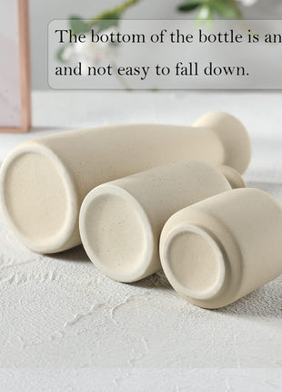 Beige Ceramic Vase Set-3 Small Flower Vases for Decor,Modern Boho Farmhouse Home Decor,Decorative Vase for Pampas Grass&Dried Flowers,Idea Shelf ,Table,Bookshelf ,Entryway- Distressed