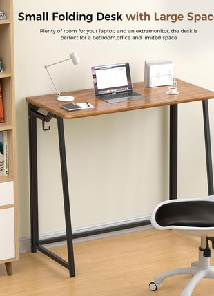 Folding Desk Small Foldable Desk for Small Space, 31.5 Inches Writing Computer Desks in Study, Home Office Foldable Office Desks for Bedroom, Rustic
