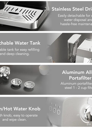 Pro Silver Espresso Machine: Cold Brew, Frother Wand, Led Display - Perfect for Home/Office!