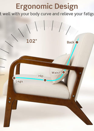 Set of 2 Modern Accent Chair with Pillow - Comfy Upholstered Lounge Armchair with Anti-Slip Felt Pads, Wooden Frame Soft Padded Arm Chairs for Living Room, Bedroom, Study, Beige