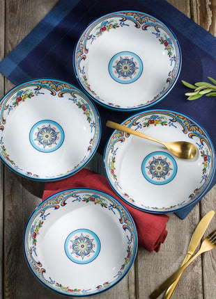 Zanzibar Double Bowl 16-Piece Dinnerware Set | Fine Kitchenware | Floral Multicolor Design Stoneware Tableware Service for 4