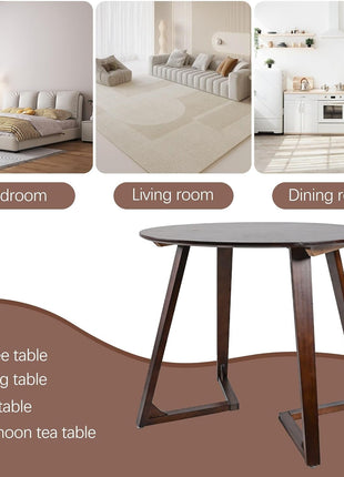 Solid Wood round Dining Table 90Cm - Mid Century Modern Style Space Saving Design as Living Room/Dining Room/Kitchen/Meeting/Coffee Table,Easy to Assemble