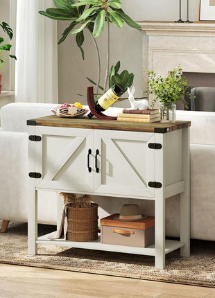Kitchen Storage Cabinet, 2-Door Free Standing Sideboard Console Table with Bottom Shelf, Entryway, White