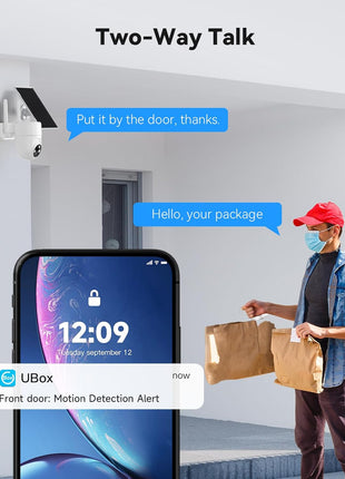 Solar Security Cameras Wireless Outdoor, 2K Outdoor Security Camera, 360° PTZ Camera Surveillance Exterieur, 4X Zoom, Battery Powered, 2.4Ghz Wifi Solar Camera, PIR Motion Detection, 2 Pack