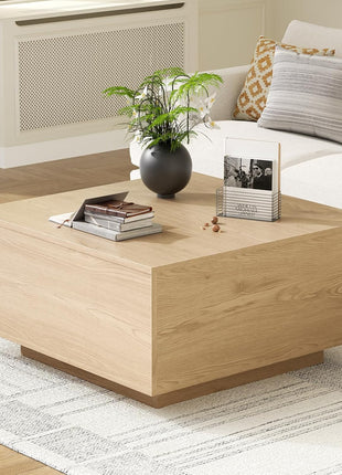 Lift Top Coffee Table, Wood Square Coffee Table with Storage, Farmhouse Coffee Tables with Hidden Storage Compartment, Center Table with Lifting Tabletop for Living Room, Home Office, Natural