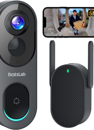 Doorbell Camera Wireless Outdoor,  5MP 1:1 Head-To-Toe with 180° View, No Monthly Fee, 2-Way Audio, Ai/Rader/Pir Detection, 2.4&5Ghz Wifi, Battery/Wired, Night Vision, Alexa & Google Assistant