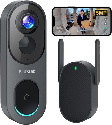 Doorbell Camera Wireless Outdoor,  5MP 1:1 Head-To-Toe with 180° View, No Monthly Fee, 2-Way Audio, Ai/Rader/Pir Detection, 2.4&5Ghz Wifi, Battery/Wired, Night Vision, Alexa & Google Assistant