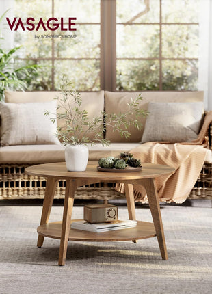 round Coffee Table, 2 Tier Coffee Table with Storage, for Living Room, 31.5 X 17.7 Inches, Easy to Assemble, Honey Brown ULCT243K41