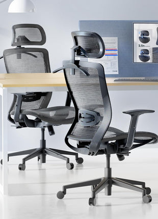 Ergonomic High Back Mesh Computer Chair - Comfy Home/Office Desk Chair with Lumbar Support, 3D Headrest, 2D Armrest, Heavy Duty Executive Gray