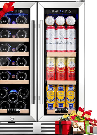 COOLER Wine Cellar with Glass Door,Dual Zone Wine Beverage Cooler,24 Inch Beverage Refrigerator under Counter Hold 19 Bottles and 57 Cans Soda Drinks,Compressor Cooling,Built-In Freestanding
