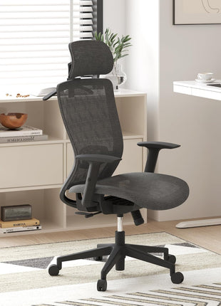 Ergonomic High Back Mesh Computer Chair - Comfy Home/Office Desk Chair with Lumbar Support, 3D Headrest, 2D Armrest, Heavy Duty Executive Gray