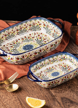 Ceramic Rectangular Baking Dishes - 2Pc Blue Casserole Set for Oven, Lasagna Pans