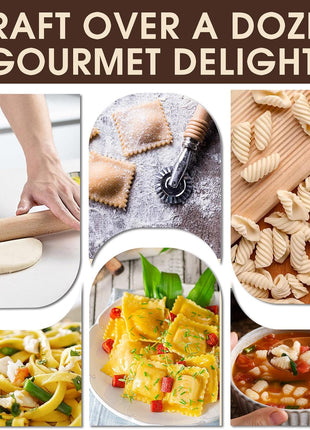 Pasta Making Tools, 9 PCS Wood Pasta Making Kit with Pasta Drying Rack, Pasta Roller, Gnocchi Board, Ravioli Cutter Pasta Making Accessories