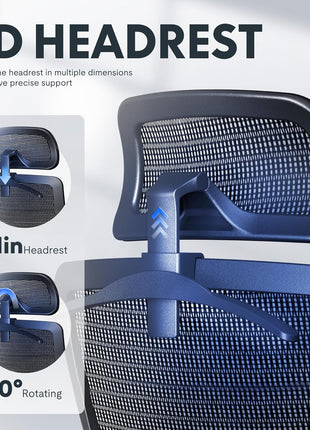 Ergonomic High Back Mesh Computer Chair - Comfy Home/Office Desk Chair with Lumbar Support, 3D Headrest, 2D Armrest, Heavy Duty Executive Gray