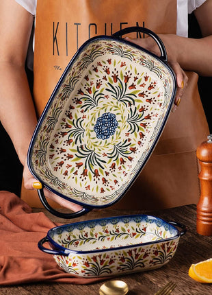 Ceramic Rectangular Baking Dishes - 2Pc Blue Casserole Set for Oven, Lasagna Pans