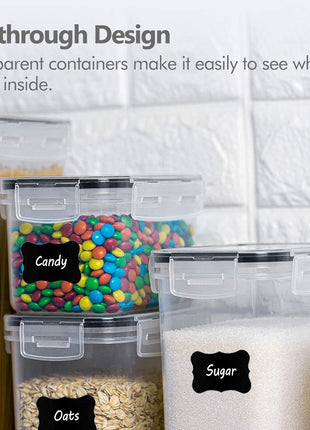 32Pcs Food Storage Container Set, Kitchen & Pantry Organizers and Storage, Plastic Airtight Pantry Container with Lids for Cereal, Flour and Sugar, Includes 32 Labels (Black) (32Pack)