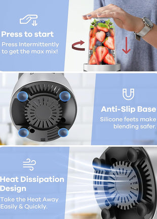 Smoothie Blender,  Blenders for Smoothies with 15-Piece Blender and Grinder Combo, 4 Bpa-Free Personal Blender Cup, for Shakes, Protein Drinks, Fruit Vegetable Drink, Nuts, Spices, Coffee Beans