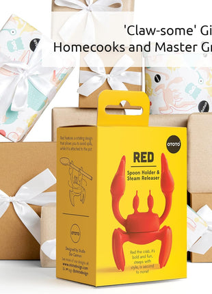 Red the Crab Utensil Rest - Cooking Gifts, Spoon Rest Repose Cuillère - Heat-Resistant Steam Releaser, Non-Slip Spoon Holder, Chopstick Holder