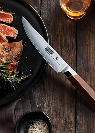 Steak Knives Set of 6, Razor-Sharp 4.5 Inch Non-Serrated Steak Knives, Japanese High-Carbon Steel Kitchen Steak Knife Set with Ergonomic Handle