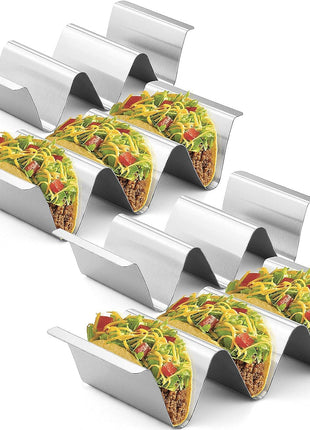 Stainless Steel Taco Holder Stand, Set of 6 - Stylish Rack Holds up to 3 Tacos Each, Keeping Shells Upright - Oven, Grill and Dishwasher Safe