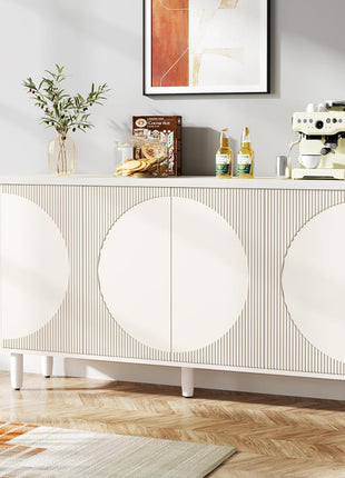 Buffet Cabinet Sideboard with Storage, Modern Storage Cabinet Sideboard Buffet Table with Doors for Living Room Kitchen Dining Room (All White)