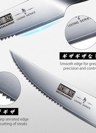 Steak Knives Set of 7, 4.5 Inch Serrated Steak Knife Set with Block, Japanese High Carbon Steel Kitchen Steak Knives with Ergonomic Handle