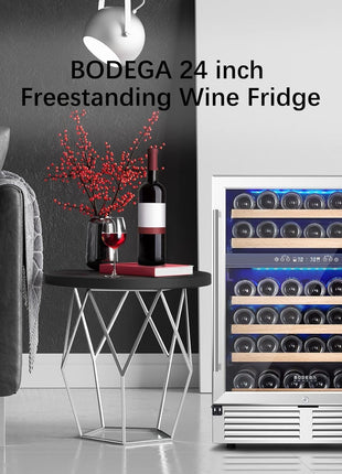 COOLER Wine Cellar with Glass Door,24 Inch Dual Zone Wine Refrigerator,Wine Fridge Double-Layer Tempered,Silent Cooling Hold 46 Bottles Red,Rose Sparkling Wines,Temperature Memory Function