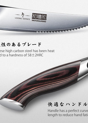 Steak Knives Set of 7, 4.5 Inch Serrated Steak Knife Set with Block, Japanese High Carbon Steel Kitchen Steak Knives with Ergonomic Handle