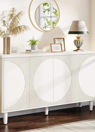 Buffet Cabinet Sideboard with Storage, Modern Storage Cabinet Sideboard Buffet Table with Doors for Living Room Kitchen Dining Room (All White)