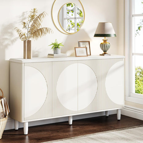 Buffet Cabinet Sideboard with Storage, Modern Storage Cabinet Sideboard Buffet Table with Doors for Living Room Kitchen Dining Room (All White)