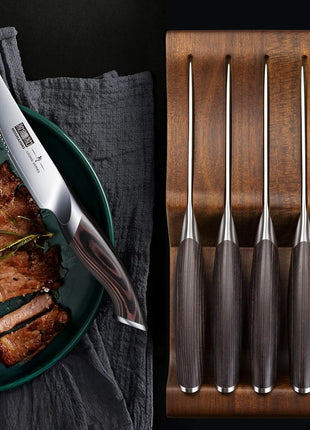 Steak Knives Set of 7, 4.5 Inch Serrated Steak Knife Set with Block, Japanese High Carbon Steel Kitchen Steak Knives with Ergonomic Handle
