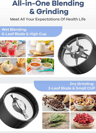 Smoothie Blender,  Blenders for Smoothies with 15-Piece Blender and Grinder Combo, 4 Bpa-Free Personal Blender Cup, for Shakes, Protein Drinks, Fruit Vegetable Drink, Nuts, Spices, Coffee Beans