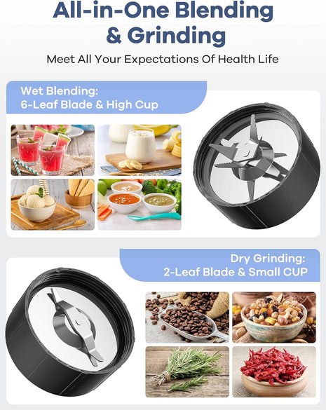 Smoothie Blender,  Blenders for Smoothies with 15-Piece Blender and Grinder Combo, 4 Bpa-Free Personal Blender Cup, for Shakes, Protein Drinks, Fruit Vegetable Drink, Nuts, Spices, Coffee Beans