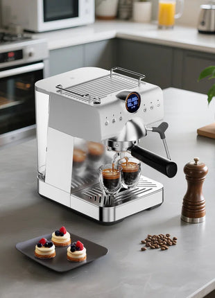 Pro Silver Espresso Machine: Cold Brew, Frother Wand, Led Display - Perfect for Home/Office!
