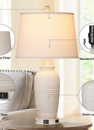 25" Farmhouse Jar Table Lamps Set of 2, 3 Way Touch Control Rustic Bedside Lamps with USB A+C Ports & AC Outlet, Pot Nightstand Lamps for Bedroom Living Room (LED Bulbs Included)