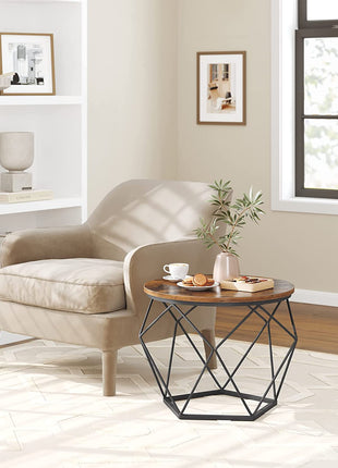 Small Coffee Table Set of 2, round Coffee Table with Steel Frame, Side End Table for Living Room, Bedroom, Office, Rustic Brown and Ink Black ULET040B01V1