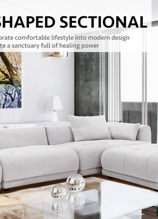 144" Modular Cloud Sectional Sofa with Ottoman – Oversized Plush L-Shaped Couch, Reversible Chaise & Adjustable Layout, Perfect for Living Room or Home Theatre