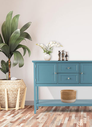 Buffet Sideboard, with 2 Wood Storage Drawers & Open Shelf, Console Table for Living Room Kitchen Dining Room Furniture (Blue)
