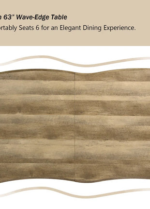 Shivani 63" Rectangle Live Edge Dining Table for 6 with Metal Base for Dining Room, Kitchen, Restaurant