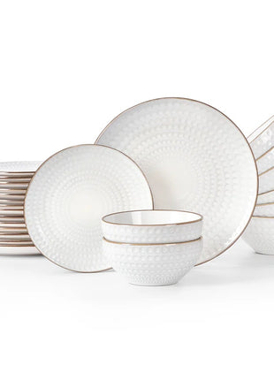 24 Piece Stoneware Dinnerware Set, Plates and Bowls Set for 8