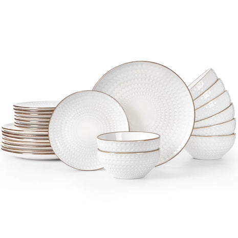 24 Piece Stoneware Dinnerware Set, Plates and Bowls Set for 8
