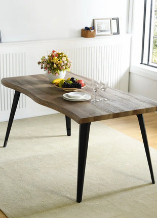 Shivani 63" Rectangle Live Edge Dining Table for 6 with Metal Base for Dining Room, Kitchen, Restaurant