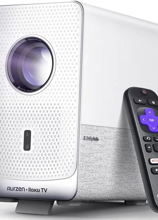 Roku TV Smart Projector with Wifi and Bluetooth, D1R Cube Roku Streaming Experience Built-In, Sealed Optical Engine, 1080P FHD, Dolby Audio, Portable Mini Projector for Home/Outdoor Movies